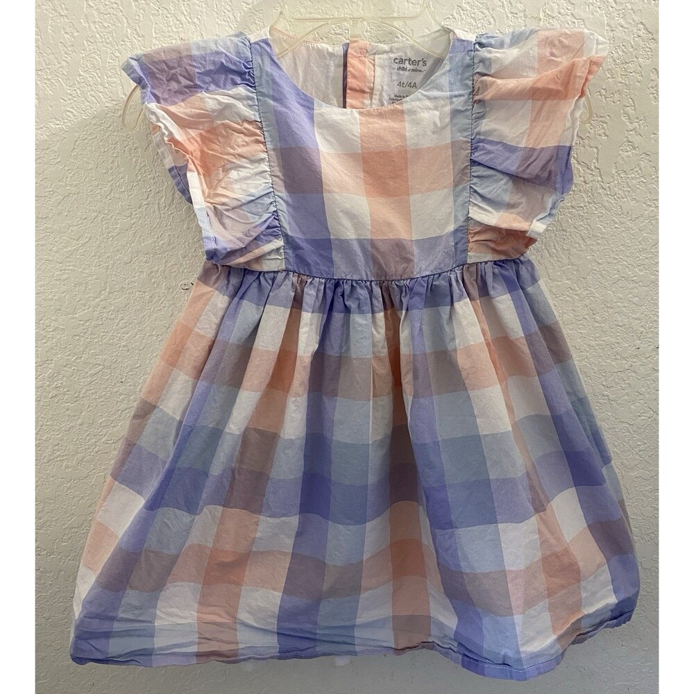 Carter’s Child of Mine Girls 4T Pastel Plaid Flutter Sleeve Cotton Dress